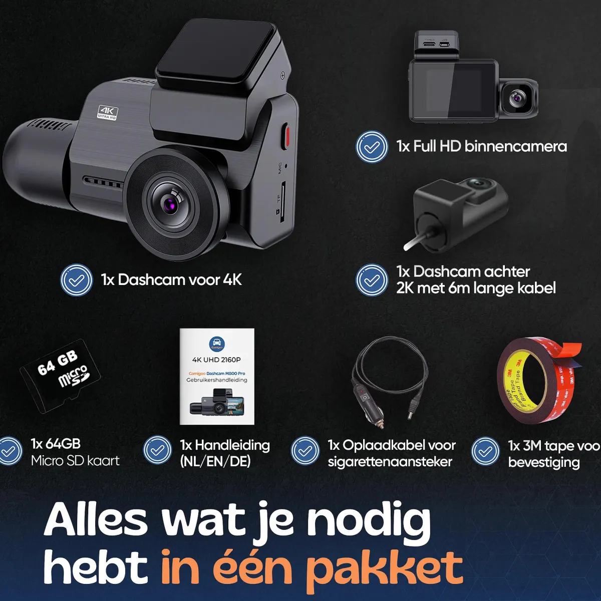 Discount 3CH Dashcam - WiFi GPS 4K 64GB - M800 Pro Dashcam Dashcams