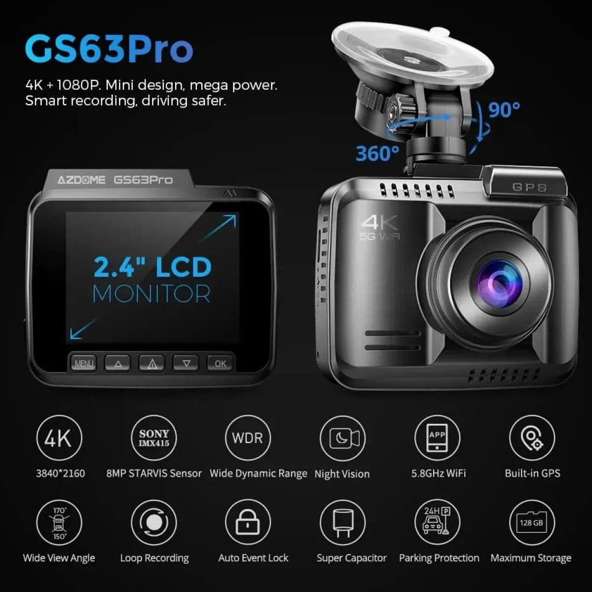 Clearance GS63H Pro True 4K 2CH Wifi GPS 64gb Dashcams