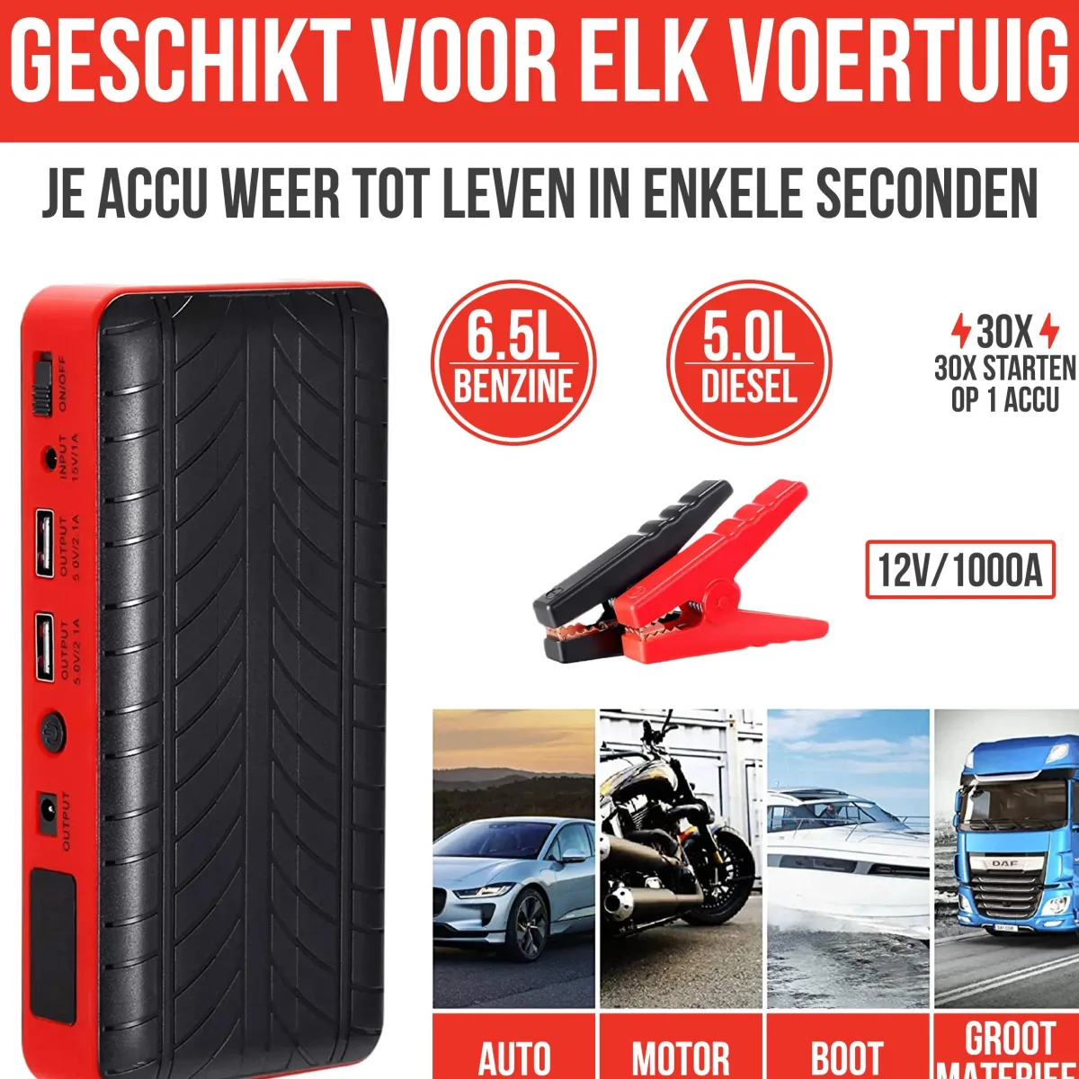 Outlet Jumpstarter voor Auto 4-in-1 - 1000A Acculaders & Starthulpen