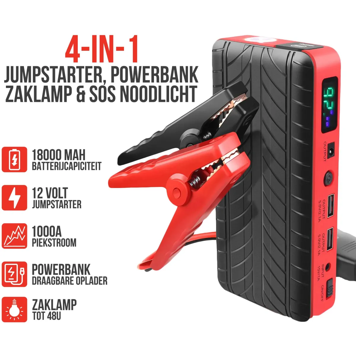 Outlet Jumpstarter voor Auto 4-in-1 - 1000A Acculaders & Starthulpen