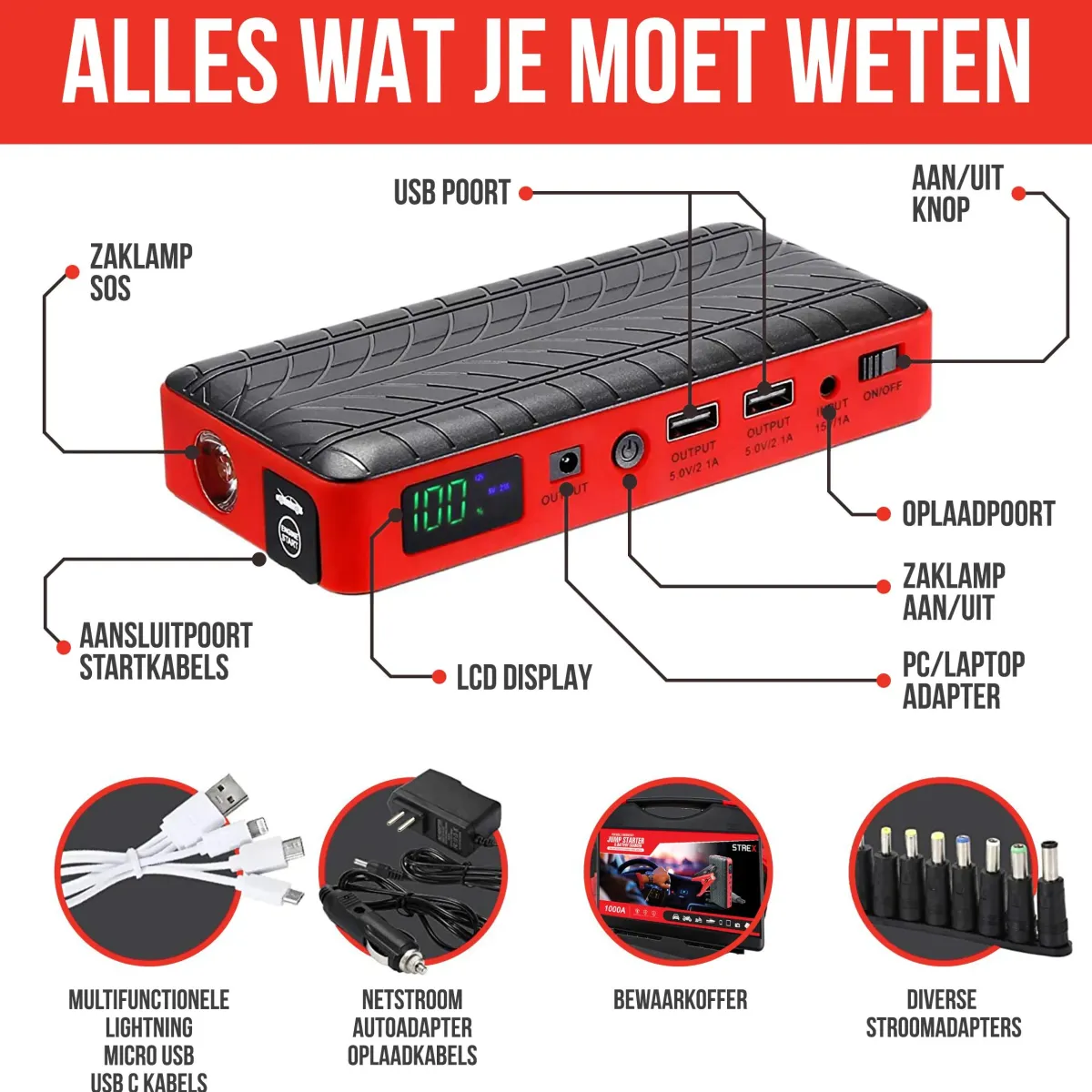 Outlet Jumpstarter voor Auto 4-in-1 - 1000A Acculaders & Starthulpen