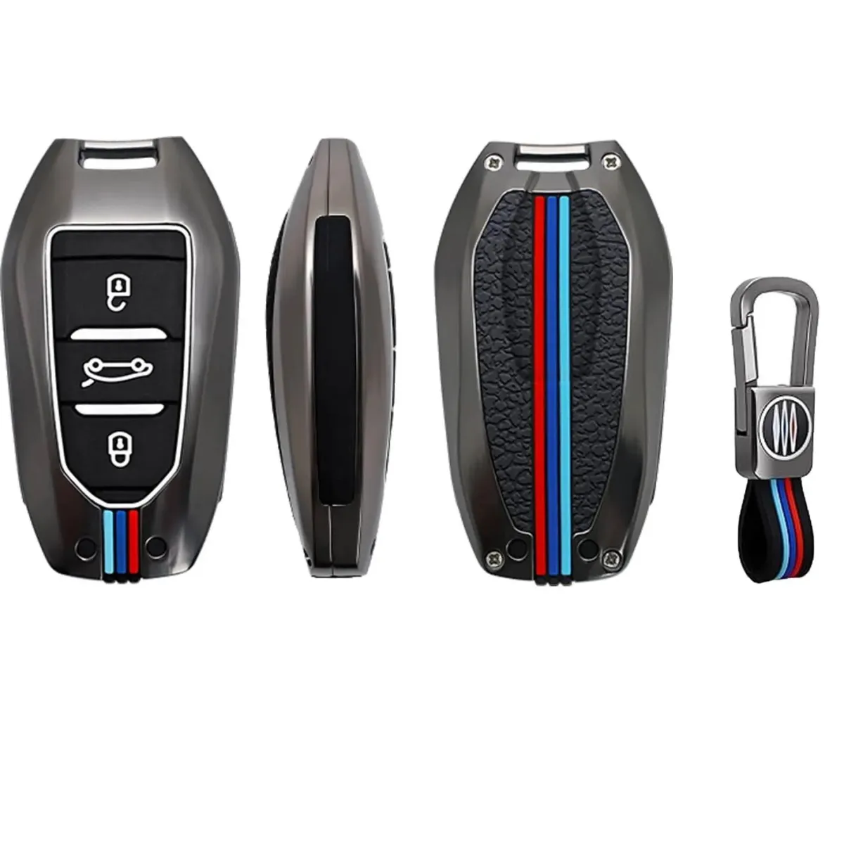 Clearance Metalen Sleutelhoesje voor Peugeot grijs B3 Autosleutelhoesjes