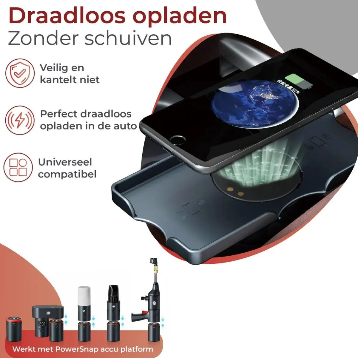 Hot PowerSnap Draadloze Qi Telefoonhouder 12V Telefoon & Tablethouders