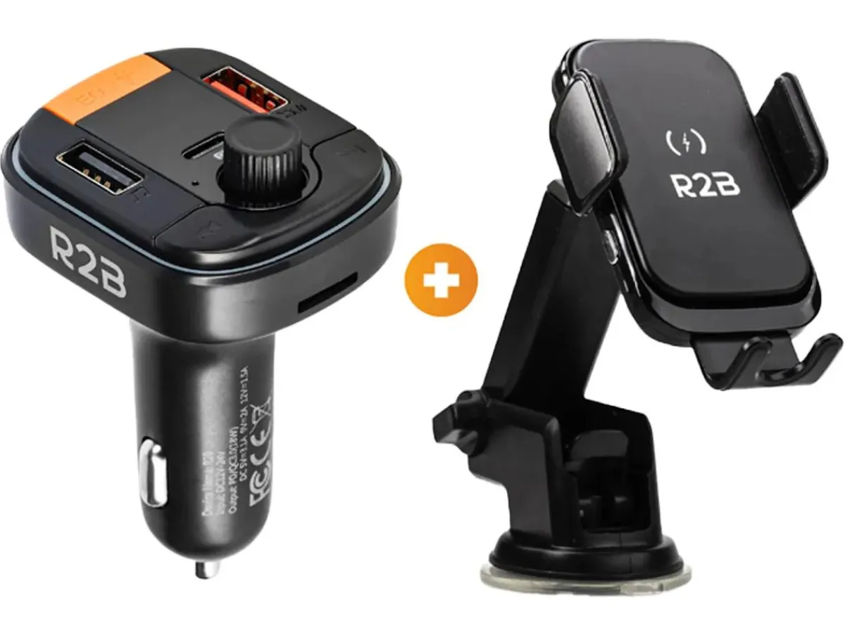 Outlet Telefoonhouder Auto Oplader + FM Transmitter Telefoon & Tablethouders