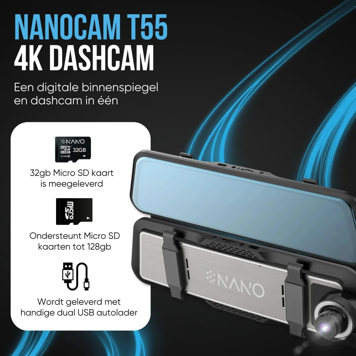 Clearance T55 4K 2CH Full Mirror Wifi GPS 32gb dashcam Dashcams