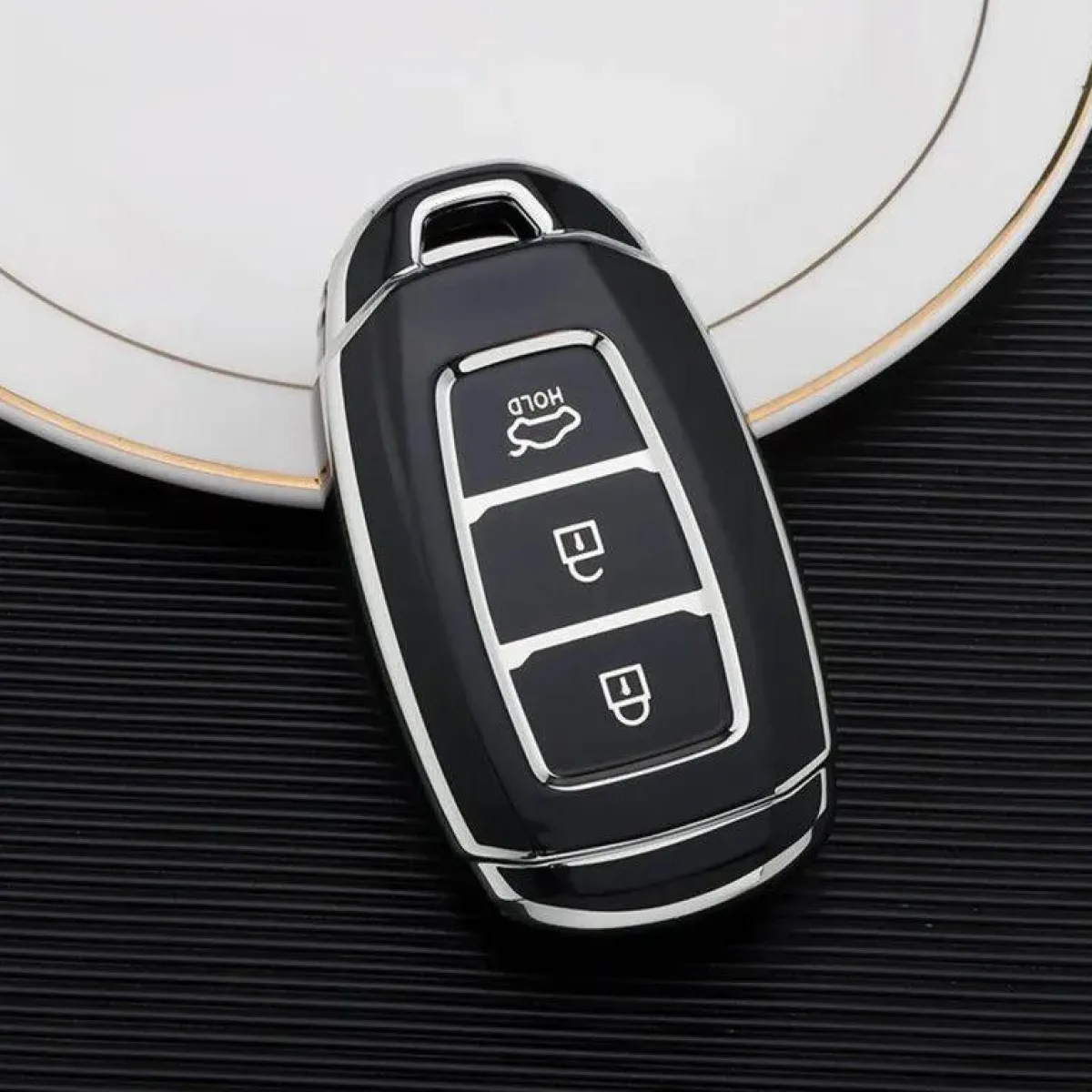 Best TPU Sleutelhoesje voor Hyundai zwart D3 Autosleutelhoesjes