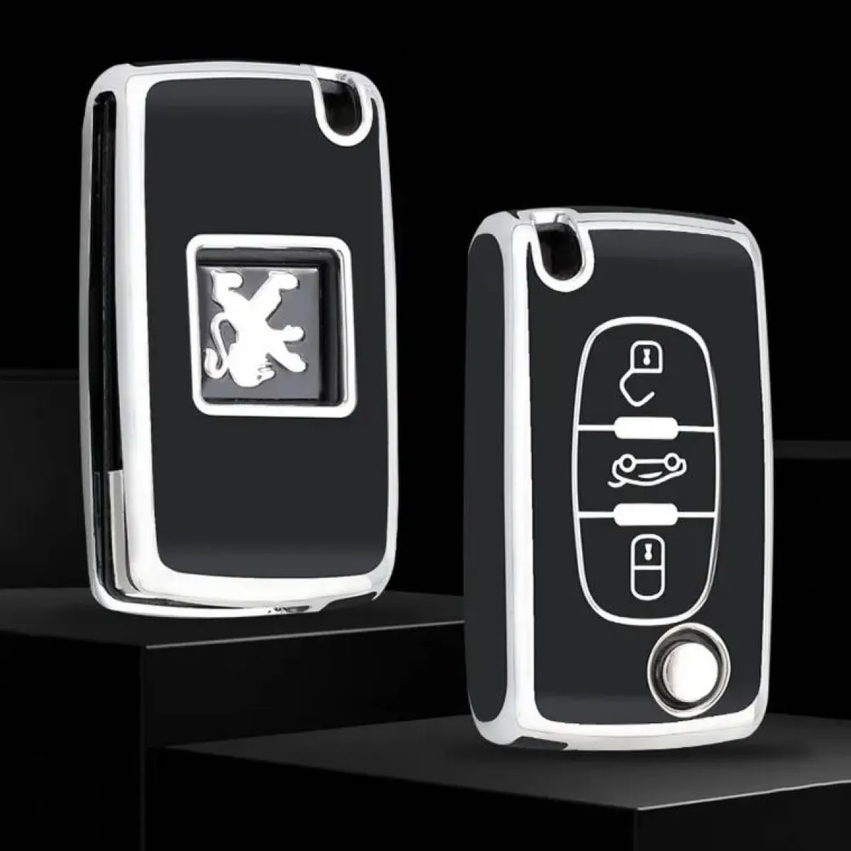 Clearance TPU Sleutelhoesje voor Peugeot zwart D3 Autosleutelhoesjes