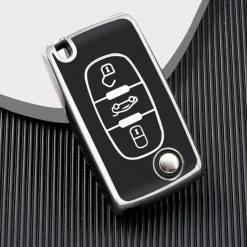 Clearance TPU Sleutelhoesje voor Peugeot zwart D3 Autosleutelhoesjes