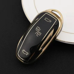 Online TPU Sleutelhoesje voor Tesla Model 3-Y-S goud Autosleutelhoesjes