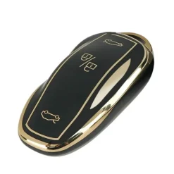 Online TPU Sleutelhoesje voor Tesla Model 3-Y-S goud Autosleutelhoesjes
