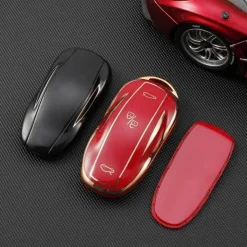 Online TPU Sleutelhoesje voor Tesla Model 3-Y-S goud Autosleutelhoesjes