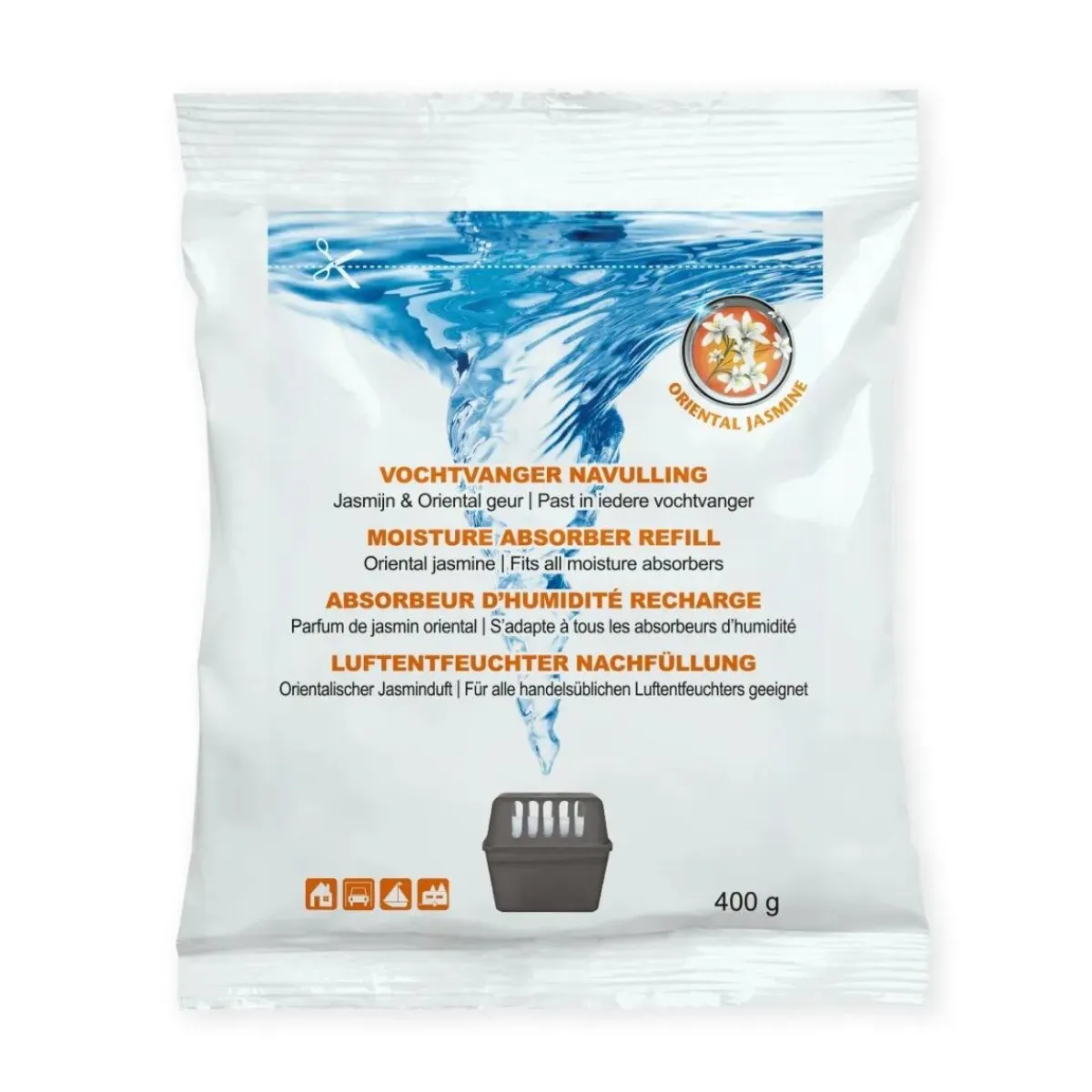 Clearance Vochtvanger navulling - 24x - 400 gram - jasmijn Interieurverzorging