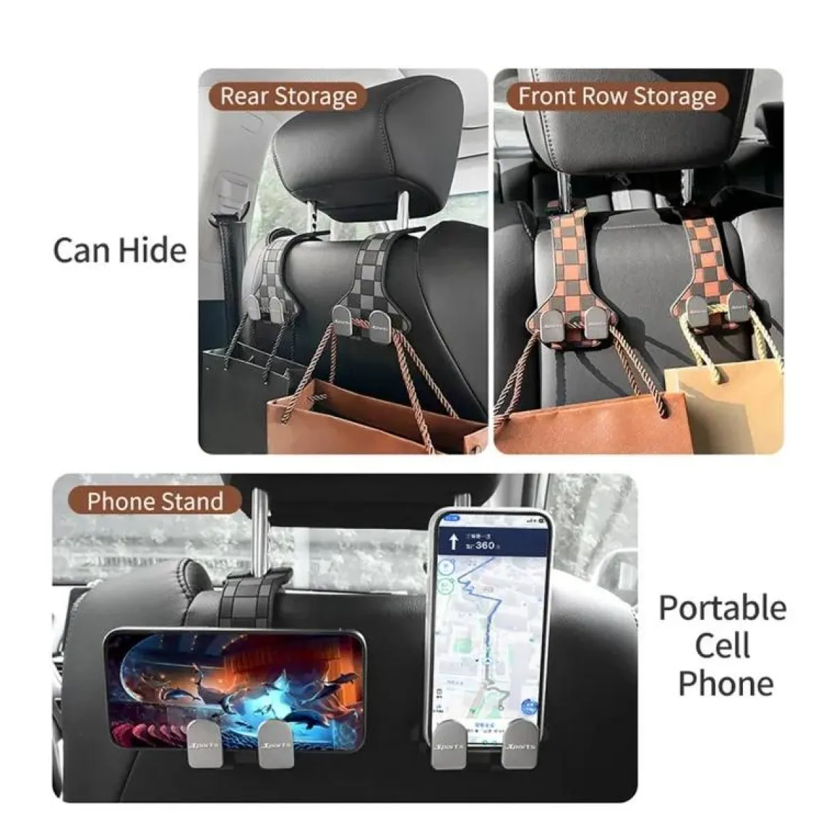 New 2x Auto Hoofdsteun Haak Duo Organizers